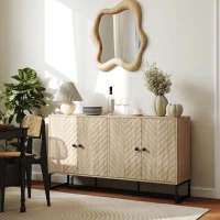 HOMCOM Sideboard Buffet Cabinet with 2 Adjustable Shelves and Steel Base, TV Stand, Coffee Bar Cabinet for Living Room, Oak(m-10)