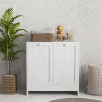 kleankin Tilt-Out Laundry Storage Cabinet, Modern Laundry Hamper with 2 Compartments for Bathroom Washroom, White(m-8)