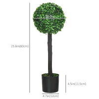HOMCOM 2ft Artificial Plants Boxwood Ball Trees Set of 2 Fake Trees in Pot for Indoor Outdoor Green(m-3)