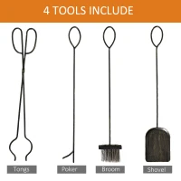 Outsunny 2-Layer Heavy Duty Firewood Rack Wood Log Fireplace Stacker  w/ 4 Tools, Black and Gold(m-6)