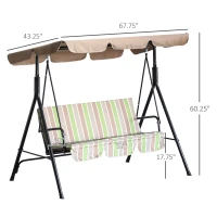 Outsunny 3-Seater Outdoor Porch Swing with Adjustable Canopy, Patio Swing Chair for Garden, Poolside, Backyard, Green Stripes(m-3)