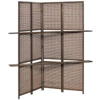 HOMCOM 4 Panel Room Divider, 6ft Tall Bamboo Folding Screen with 2 Storage Shelves for Bedroom, Office, Brown(m-11)