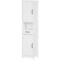 kleankin Modern Bathroom Cabinet, Narrow Bathroom Vanities with Open Shelf Drawer Recessed Doors and Adjustable Shelves White(m-11)