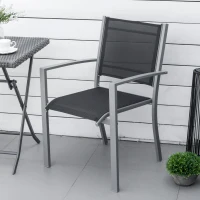 Outsunny Set of 2 Patio Dining Chair Outdoor Mesh Seat Heavy Duty Stackable Garden Bistro Chairs Yard Home Furniture Silver(m-9)