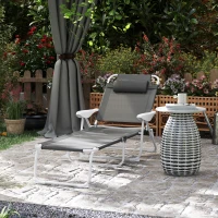 Outsunny Outdoor Sun Lounger, Folding Chaise Lounge with 4-level Adjustable Backrest, Charcoal Grey(m-1)