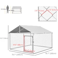 PawHut 6.6' x 6.6' x 4.9' Outdoor Dog Kennel Heavy Duty Galvanized Steel Chain Link with UV-resistant Roof, Silver(m-3)