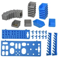 DURHAND 44PC Wall Mounted Storage Bins Parts Rack Kit with 2 Colour Parts, Hardware Screw Tool Organizer with Storage Bins, Pegboard and Hooks, Garage Plastic Organizer, Blue(m-7)