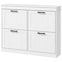 HOMCOM Shoe Storage Cabinet with 4 Flip Drawers and Adjustable Shelves, Narrow Shoe Cabinet for 20 Pairs of Shoes, White(m-2)