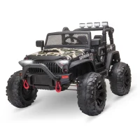 Aosom 12V Battery-powered Kids Jeep Ride On Police Car with Parental Remote Camouflage(m-11)