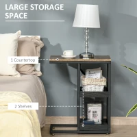 HOMCOM Side Table, C Shaped End Coffee Table, Industrial Nightstand with Storage Shelves, Metal Frame for Living Room, Bedroom, Rustic Brown(m-6)