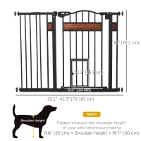 PawHut 29.1''-41.3'' Extra Wide Dog Gate with Cat Door, Stair Pressure Fit, Auto Close, Double Locking, for Doorways, Hallways(m-3)