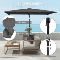 Outsunny 6.6x9.6ft Rectangle Aluminum Tilt Patio Umbrella, Garden Market Parasol, Outdoor Sunshade Canopy with Crank, Dark Grey(m-6)