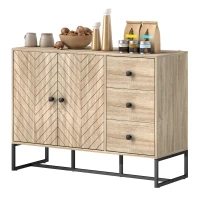 HOMCOM Modern Sideboard, 42.5" Buffet Cabinet with Adjustable Shelves and 3 Drawers, Coffee Bar Cabinet with 2 Doors, Oak(m-2)