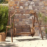 Outsunny Patio Swing Chair with A-Frame Stand, 2 Seat Wooden Porch Swing for Garden, Poolside, Backyard, Carbonized Brown(m-8)