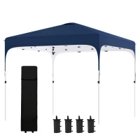 Outsunny 10' x 10' Pop Up Canopy Tent with Sand Bags, UPF 50+ Instant Sun Shelter, Tents for Parties, Height Adjustable, with Wheeled Carry Bag, for Outdoor, Garden, Patio, Navy Blue(m-11)