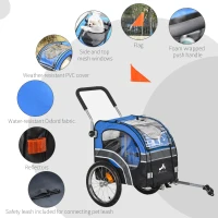 Aosom Dog Bike Trailer 2-in-1 Pet Stroller Cart Bicycle Wagon Cargo Carrier Attachment for Travel with 360° Swivel Wheel Reflectors Flag Blue(m-10)