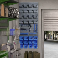 DURHAND 44PC Wall Mounted Storage Bins Parts Rack Kit with 2 Colour Parts, Hardware Screw Tool Organizer with Storage Bins, Pegboard and Hooks, Garage Plastic Organizer, Blue(m-8)