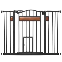PawHut 29.1''-41.3'' Extra Wide Dog Gate with Cat Door, Stair Pressure Fit, Auto Close, Double Locking, for Doorways, Hallways(m-11)