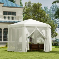 Outsunny Φ13' Hexagon Party Tent Patio Gazebo Outdoor Activity Event Canopy Quick Sun Shelter Pavilion with Netting Mesh Sidewall Cream White(m-1)
