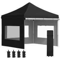 Outsunny 10' x 10' Pop Up Gazebo, Instant Canopy Tent Sun Shelter with Roll-up Sidewall, Wheeled Carry Bag and 4 Sand Bags, for Outdoor, Garden, Patio(m-2)