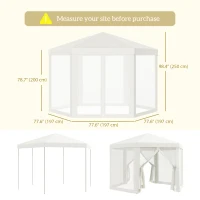Outsunny Φ13' Hexagon Party Tent Patio Gazebo Outdoor Activity Event Canopy Quick Sun Shelter Pavilion with Netting Mesh Sidewall Cream White(m-3)