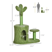 PawHut 13.75" Cat Tree Tower Cactus Shape with Scratching Post Condo Perch Dangling Ball Kitten Toy Play House Activity Center(m-3)