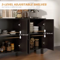HOMCOM Kitchen Sideboard Cabinet with 4 Barn Doors and 2 Adjustable Shelves, Buffet Table for Living Room, Hallway, Black(m-5)
