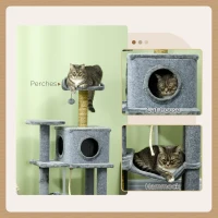 PawHut 54" Cat Tree for Larger Cats Adult with Hammock, Tal Cat Tree Tower with Scratching Post, Condo, Platforms, Play Balls for Indoor Cats, Grey(m-5)