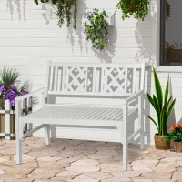 Outsunny Foldable Garden Bench, 2-Seater Patio Wooden Bench, Loveseat Chair with Backrest and Armrest for Patio, Porch or Balcony, White(m-1)
