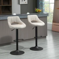 HOMCOM Bar Stools Set of 2, Swivel Counter Height Barstools with Adjustable Height, Linen Upholstered Bar Chairs with Round Metal Base and Footrest, Cream(m-1)