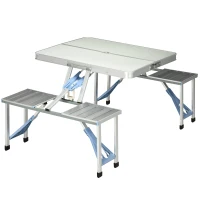 Outsunny Picnic Table Junior Folding Camping Table Set Portable Camping Garden BBQ Party, Silver(m-2)
