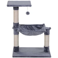 PawHut 27.5" Cat Tree Tower Kitten House Condo Furniture Hammock Bed with Natural Sisal Scratching Post Teasing Toy, Light Grey(m-11)