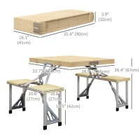 Outsunny Aluminum Frame Folding Picnic Table, Portable Camping Table and Chairs Set with Umbrella Hole(m-3)