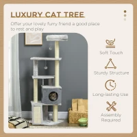 PawHut 57.5" Cat Tree with Scratching Posts, Large Cat Tower for Indoor Cats with Bed, House, Toys, Grey(m-4)