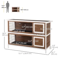 PawHut 2 Tier Wooden Rabbit Hutch Bunny Pet House Wooden Coop Run, Brown(m-3)