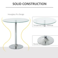 HOMCOM Round Dining Table, Modern Pub Table with Tempered Glass Top, Galvanized Metal Base, Small Dining Table, Silver(m-5)