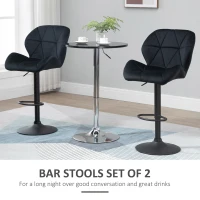 HOMCOM Bar Stool Set of 2 Fabric Adjustable Height Armless Upholstered Counter Chairs with Swivel Seat, Black(m-4)