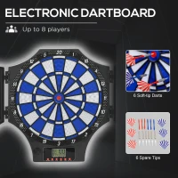 Soozier Electronic Dartboard Set with 31 Games and 285 Programs for 8 Players, Soft Tip Dart Board Set with Cabinet, 6 Darts and 6 Spare Tips, LCD Display(m-4)