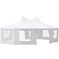 Outsunny 29x21ft High Peak Decagonal Wedding Event Party Tent Gazebo Canopy w/ 10 Removable Walls White(m-2)