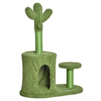 PawHut 13.75" Cat Tree Tower Cactus Shape with Scratching Post Condo Perch Dangling Ball Kitten Toy Play House Activity Center(m-2)