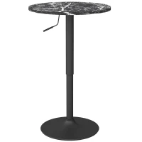 HOMCOM Adjustable Bar Table for 2, Round Pub Table with Steel Base for Home Bar, Small Dining Room, Black Marble(m-11)