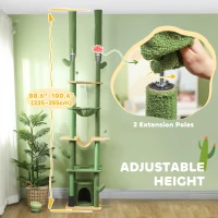 PawHut 89"-100" Floor to Ceiling Cat Tree Cat Tower for Large Cats w/ Scratching Posts, Grooming Brush Post, Cat Condo, Green(m-4)