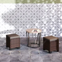 Outsunny 2 Piece Wicker Outdoor Ottomans with Cushions, Rattan Ottoman Footrest and Side Table for Patio, Yard, Poolside, Gray(m-8)