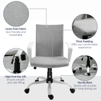 Vinsetto Linen Mid Back Office Chair With Tilt Function, Swivel Computer Chair, Light Grey(m-7)