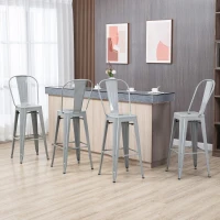 HOMCOM Set of 4 Bar Stools Kitchen Industrial Breakfast Bistro Cafe Metal Frame Silver Grey(m-1)