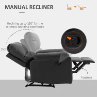 HOMCOM Recliner Chair, Manual Reclining Chair with Footrest, Padded Seat for Living Room, Bedroom, Study, Dark Grey(m-4)