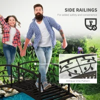 Outsunny 4' Metal Arch Garden Bridge Arc Footbridge with Guardrails and Decorative Vine Pattern, Black(m-4)