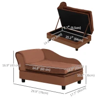 PawHut Pet Sofa Dog Couch Chaise Lounge Pet Bed with Storage Function Small Sized Dog Various Cat Sponge Cushioned Bed Lounge, Brown(m-3)