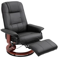 HOMCOM Manual Recliner Chair Armchair Sofa with Faux Leather Upholstered, Wood Base for Living Room Bedroom, Black(m-11)