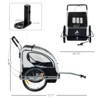 Aosom Child Bike Trailer Kid Bicycle Trailer with Adjustable Handlebar 2-Seater Grey and Black(m-3)